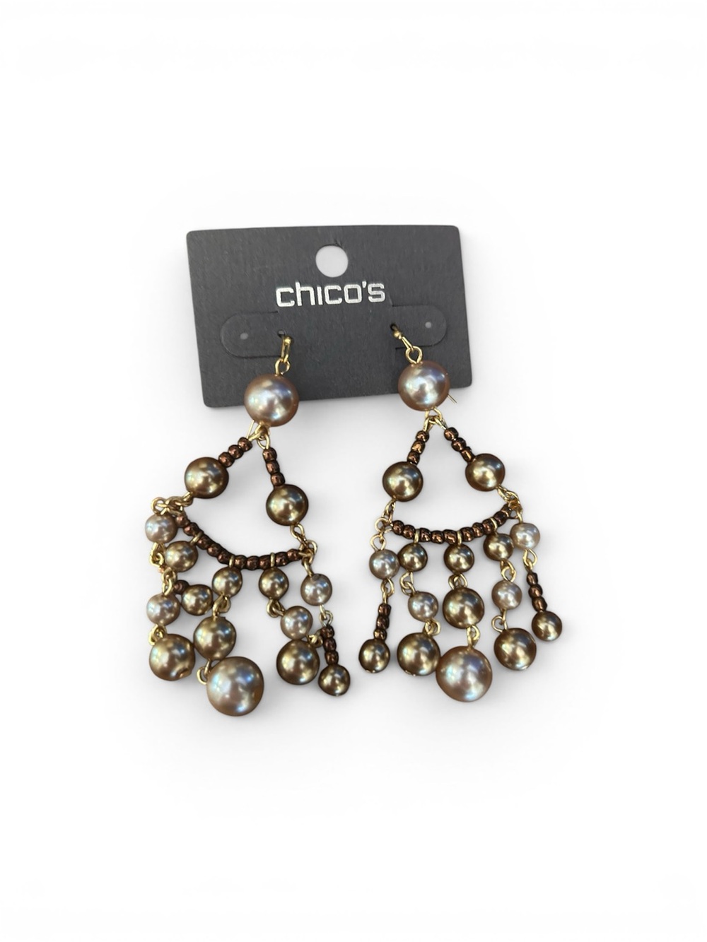 Chico's Gold-Tone Iridescent Pearl Cascading Chandelier Earrings